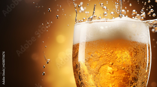 Pouring beer with bubble froth in glass, captured in a front view that features a wave curve shape. Close-up modern background of beer with bubbles in glass.\
\
Generative AI