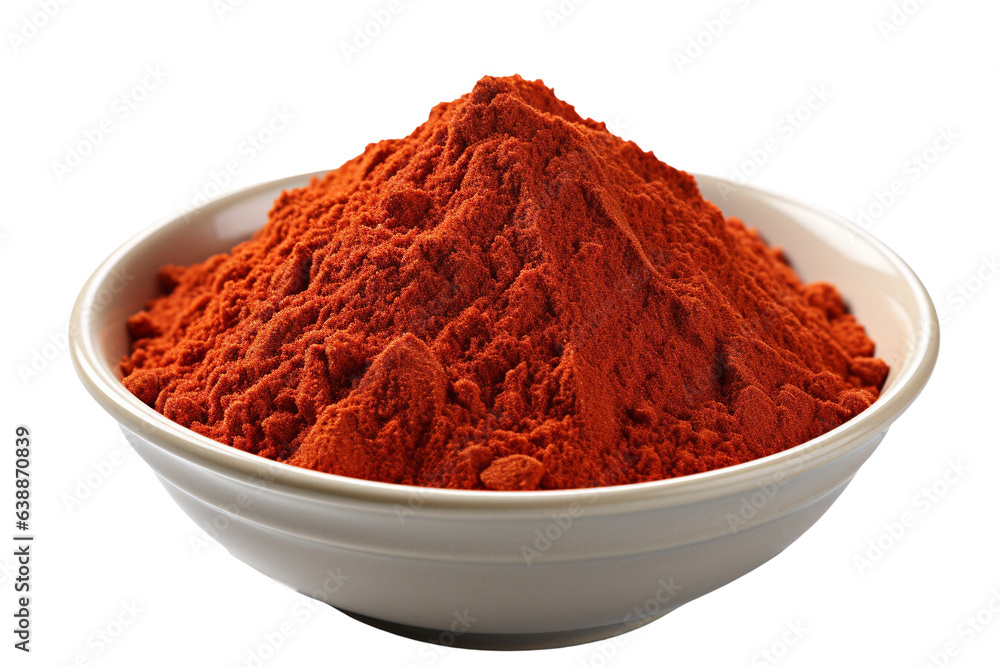 pepper powder on isolated background.Healthy and vegan concept.Created with Generative AI technology. pepper powder on isolated background.Healthy and vegan concept.Created with Generative AI technology.
