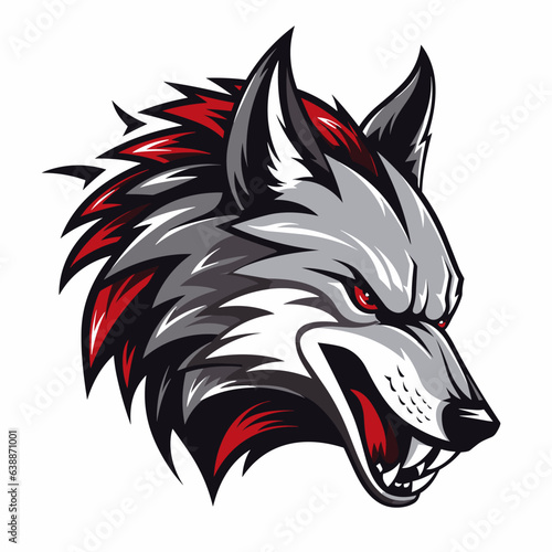 Esport wolf vector logo on white background side view, wolf icon, wolf head, wolf sticker