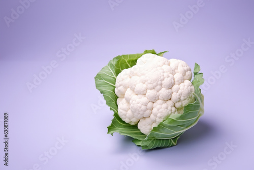 Cauliflower on a solid color background. Isolated object in photo studio. Commercial shot with copyspace.