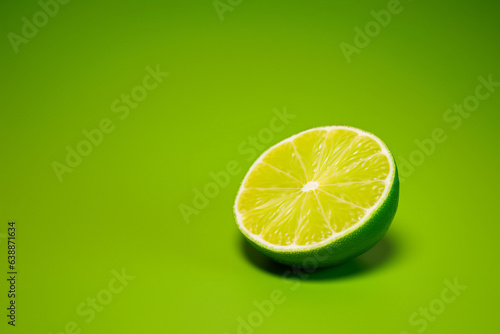 Lime fruit on a solid color background. Isolated object in photo studio. Commercial shot with copyspace.