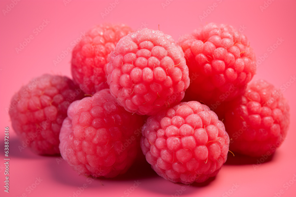 Raspberry fruit on a solid color background. Isolated object in photo studio. Commercial shot with copyspace. Raspberry fruit on a solid color background. Isolated object in photo studio. Commercial shot with copyspace.