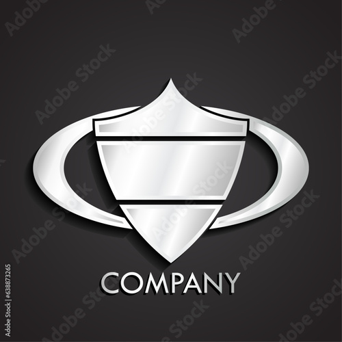 3d abstract shield shape silver logo