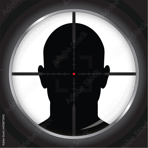 crosshair aiming silhouette man / sniper / vector illustration