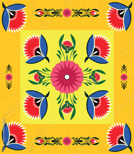 A set of floral borders with a border of flowers Colorful Rickshaw painting
