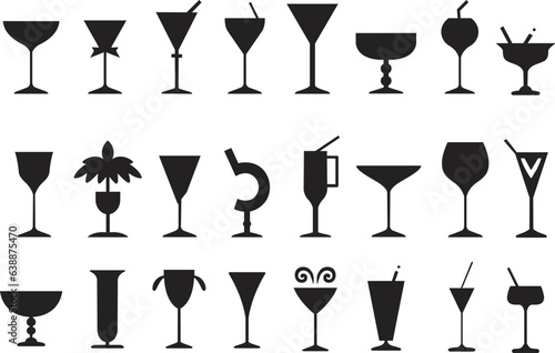 Cocktail silhouettes set. wine glasses silhouette. Vector illustration