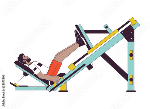 Man pressing forward footplate on machine flat line color vector character. Editable outline full body person on white. Hamstrings exercise simple cartoon spot illustration for web graphic design