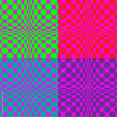 op art mod vector patterns with circles and bright colors