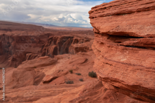 Panoramic aerial view of geological rock formations near Horseshoe bend of Colorado river near Page in summer, Arizona, USA United States of America. Sandstones in Glen Canyon National Recreation Area