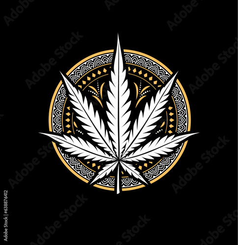 Cannabis marijuana luxury modern brand emblem. Vector label print on black background. Vintage badge inspired 