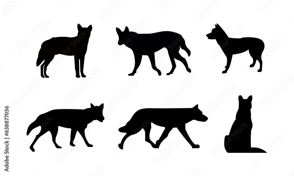 sets of silhouettes of dingo or silhouettes of dogs
