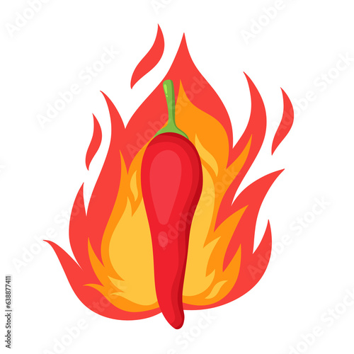 Red hot chili pepper on fire flame transparent background