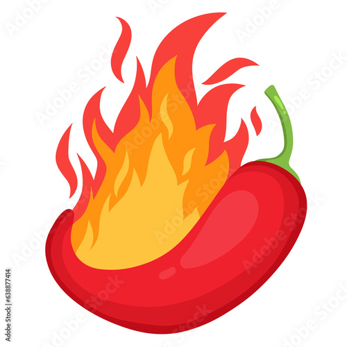 Spicy food red chili fire flame sticker. Cartoon fire flame chili pepper hot fire flame transparent background