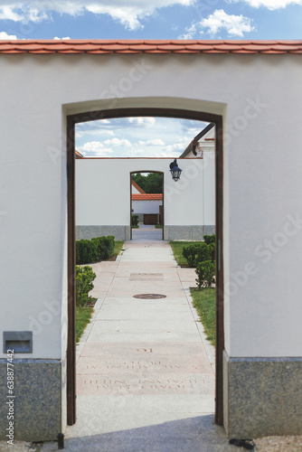 Exit from monks' small garden in Camaldolese monastery. Wigry, Poland