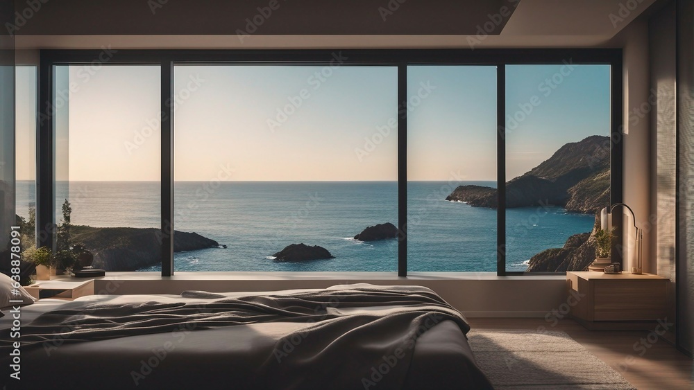 Fototapeta premium View from cozy modern bedroom on landscape