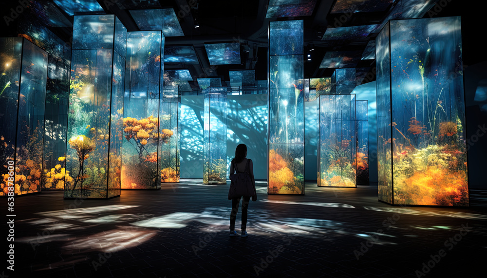 Floating media screens, projecting immersive images that interact with the physical environment