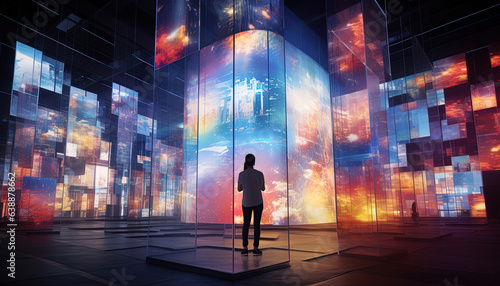 Floating media screens, projecting immersive images that interact with the physical environment