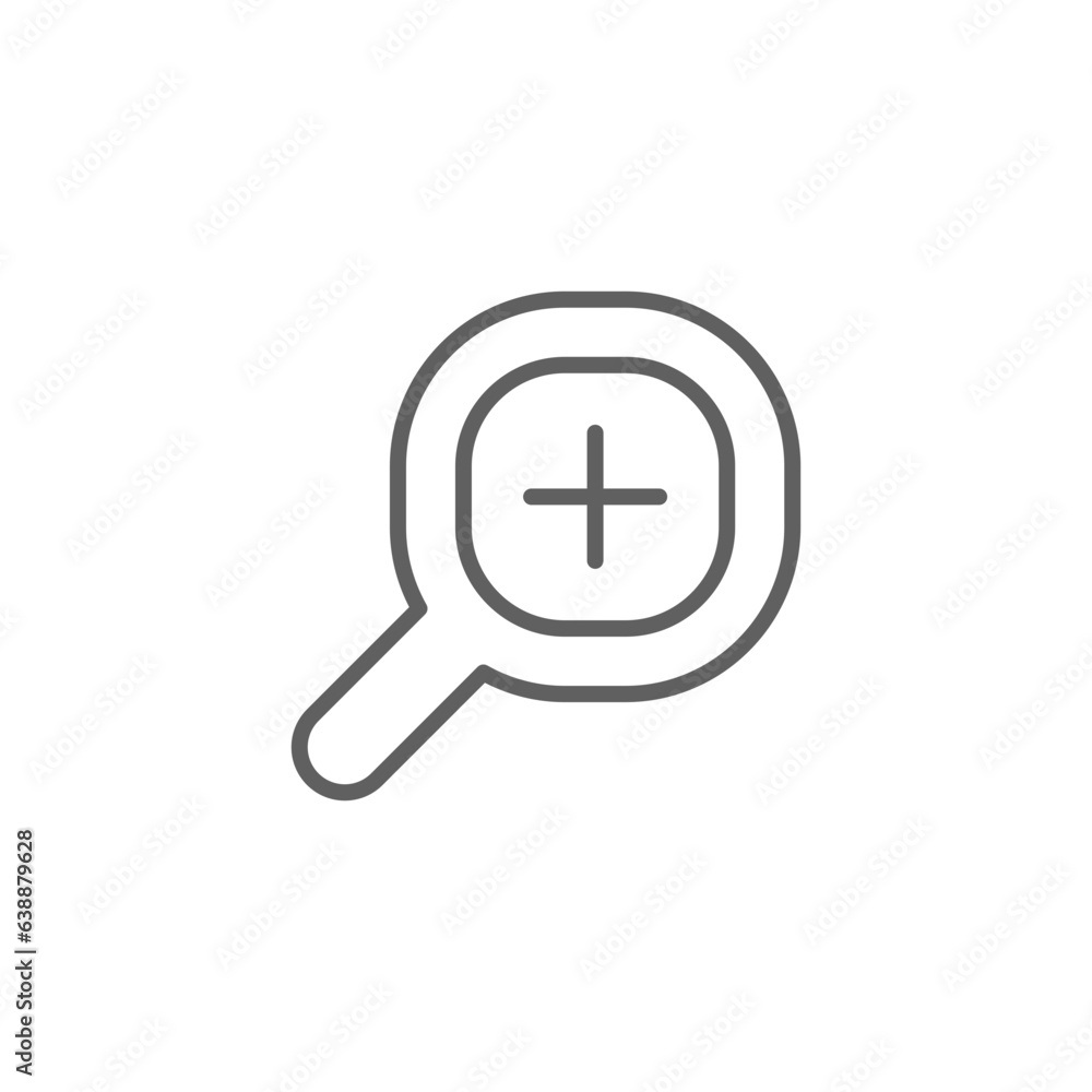 Zoom icon. Simple outline style. Magnify glass with add sign, find, focus, plus, positive, enlarge concept. Thin line symbol. Vector isolated on transparent background. Editable stroke SVG. Zoom icon. Simple outline style. Magnify glass with add sign, find, focus, plus, positive, enlarge concept. Thin line symbol. Vector isolated on transparent background. Editable stroke SVG.