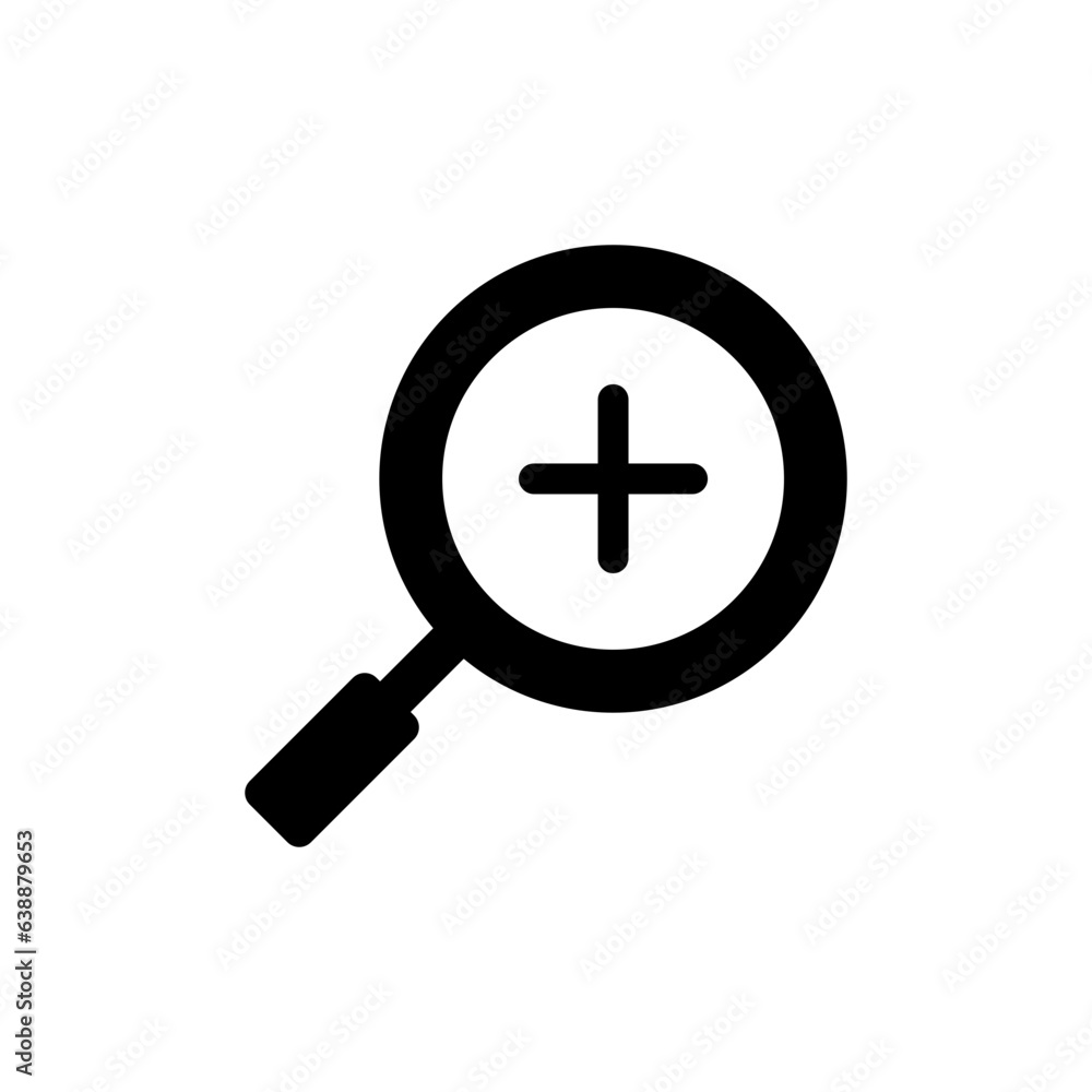 Zoom icon. Simple solid style. Magnify glass with add sign, find, focus, plus, positive, enlarge concept. Black silhouette, glyph symbol. Vector isolated on transparent background. SVG. Zoom icon. Simple solid style. Magnify glass with add sign, find, focus, plus, positive, enlarge concept. Black silhouette, glyph symbol. Vector isolated on transparent background. SVG.