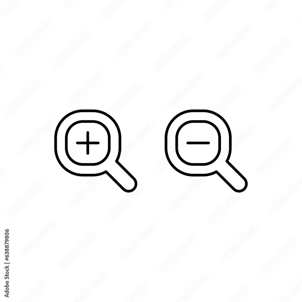 Zoom in and zoom out icons. Simple outline style. Magnifying glass, find, plus, minus, enlarge, reduce, search concept. Thin line symbol. Vector isolated on transparent background. SVG. Zoom in and zoom out icons. Simple outline style. Magnifying glass, find, plus, minus, enlarge, reduce, search concept. Thin line symbol. Vector isolated on transparent background. SVG.