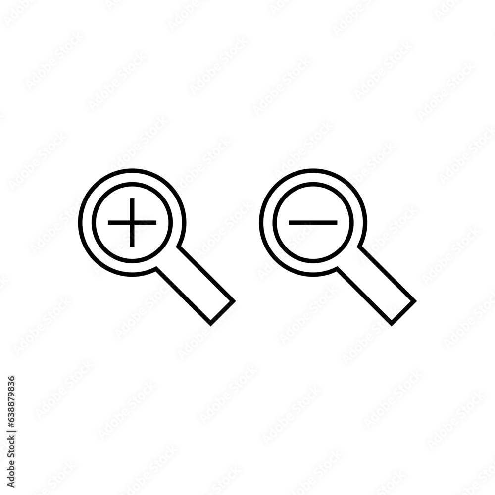 Zoom in and zoom out icons. Simple outline style. Magnifying glass, find, plus, minus, enlarge, reduce, search concept. Thin line symbol. Vector isolated on transparent background. SVG. Zoom in and zoom out icons. Simple outline style. Magnifying glass, find, plus, minus, enlarge, reduce, search concept. Thin line symbol. Vector isolated on transparent background. SVG.
