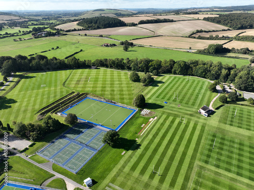 aerial view of school playing fields set in a beautuful rural scenic location