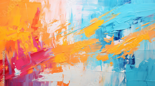 Colorful modern artwork with abstract paint strokes. Oil painting on canvas. Acrylic art, artistic texture. With brush daubs and smears grunge background.
Generative AI