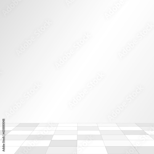 white tile floor and white wall with perspective. © PloyA