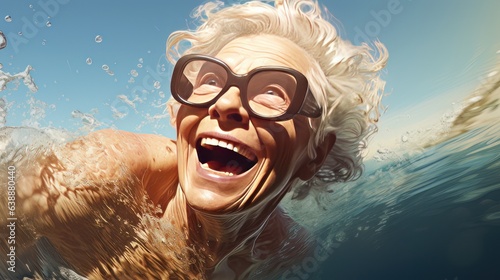 Happy mature woman swimming in the sea AI