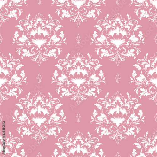 Pink and white luxury vector seamless pattern. Ornament, Traditional, Ethnic, Arabic, Turkish, Indian motifs. Great for fabric and textile, wallpaper, packaging design or any desired idea.