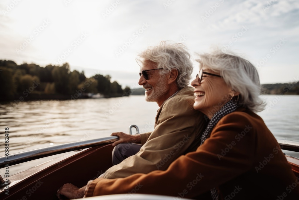 Fototapeta premium shot of two people on a boat together