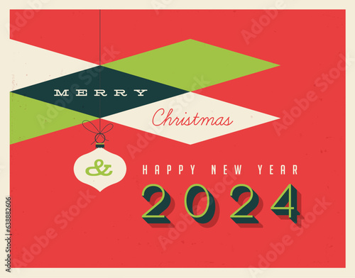 Vintage style 2024 greetings card - Vector EPS10. Grunge effects can be easily removed for a clean, brand new sign. For print and web messages, greeting cards, banners etc...