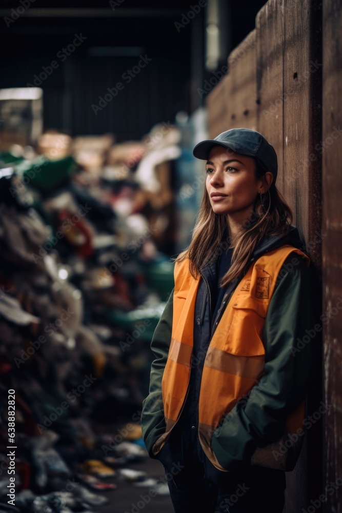 shot of a young woman standing in a recycling centre shot of a young woman standing in a recycling centre
