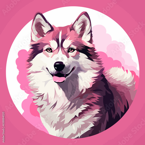 Vector portrait of a beautiful siberian husky dog on a pink background