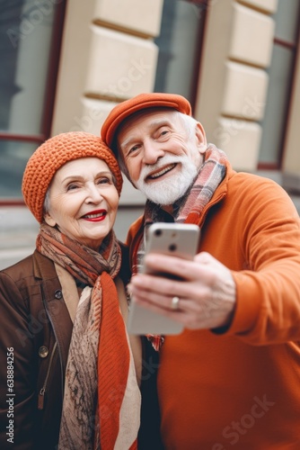 museum, seniors portrait and artsy selfie of grandparents with smile outdoor photo
