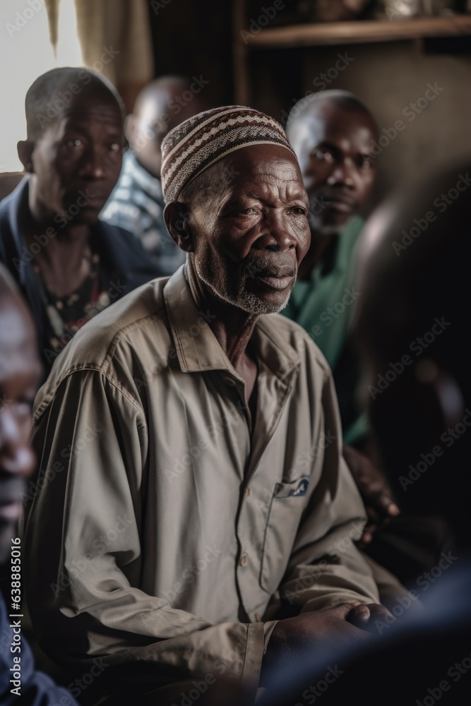 Naklejka premium shot of a man leading a discussion with members of his community