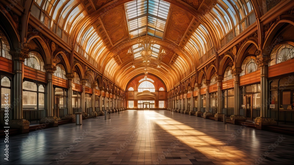 A historical train station, built between the years 1800 and 1900, that captures the golden age of railway travel. Generative AI A historical train station, built between the years 1800 and 1900, that captures the golden age of railway travel. Generative AI