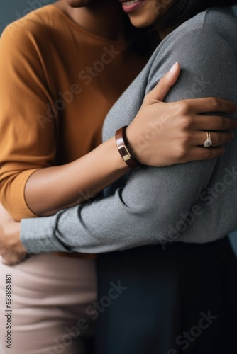 cropped shot of two women holding onto each other