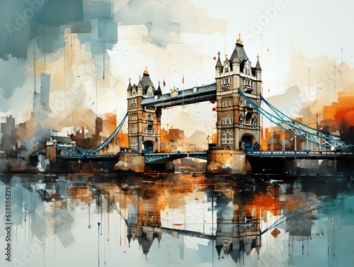 Tower Bridge in London, United Kingdom. artistic watercolor style