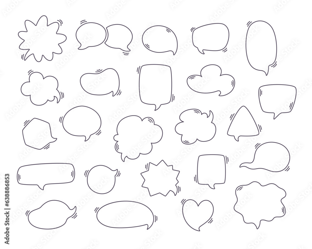Fototapeta premium Speech bubbles set. Outline text bubbles, comic speech bubble in different styles with copy spaces. Vector illustration in flat style 