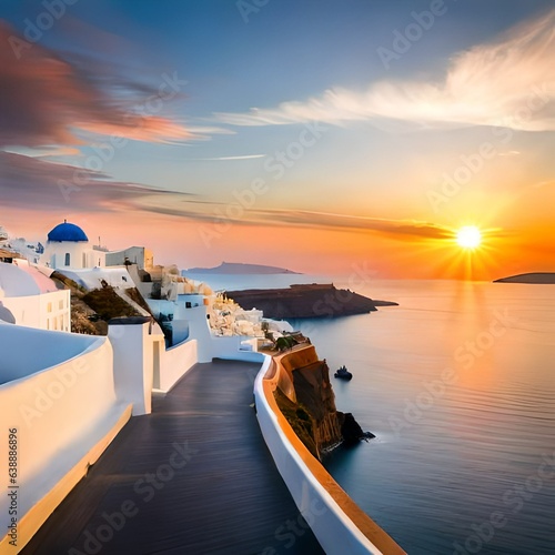 Sunset santorini sea