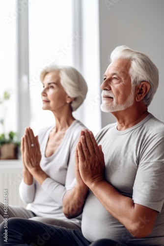 shot of a senior couple meditating at home
