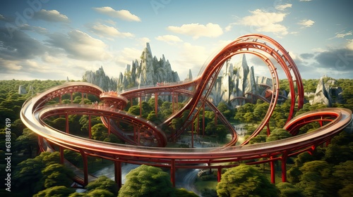 An extreme roller coaster designed with multiple twists and breathtaking drops, providing a pure adrenaline experience for the bravest riders. Generative AI