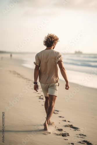 rearview shot of a carefree young man running along the beach