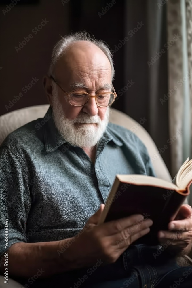shot of an elderly man reading a book at home shot of an elderly man reading a book at home