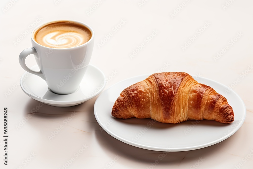 Cup of cappuccino coffee with croissant isolated Cup of cappuccino coffee with croissant isolated