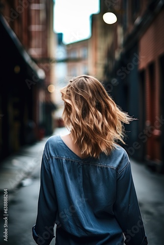 shot of a beautiful young woman walking away from the camera in an urban setting