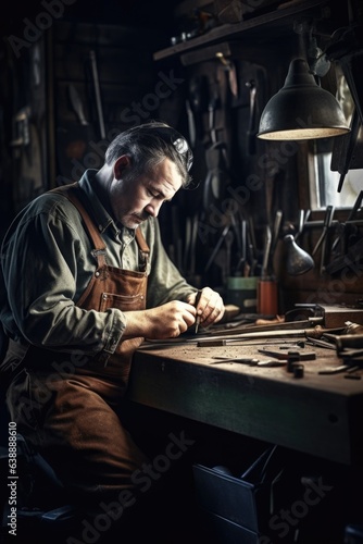 shot of a craftsman working at his workbench in his workshop © Natalia