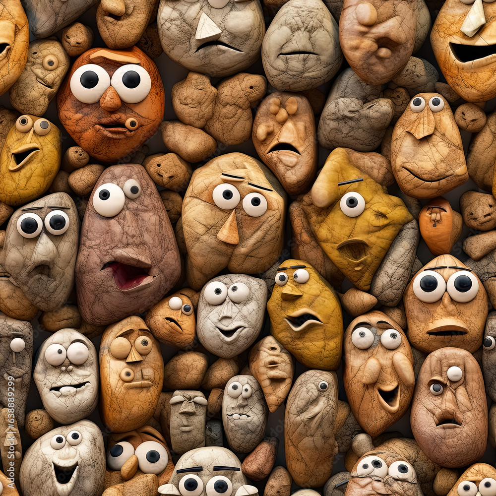 Seamless background from a pile of stone or ceramic grotesque faces, that are on top of each other. Seamless background from a pile of stone or ceramic grotesque faces, that are on top of each other.