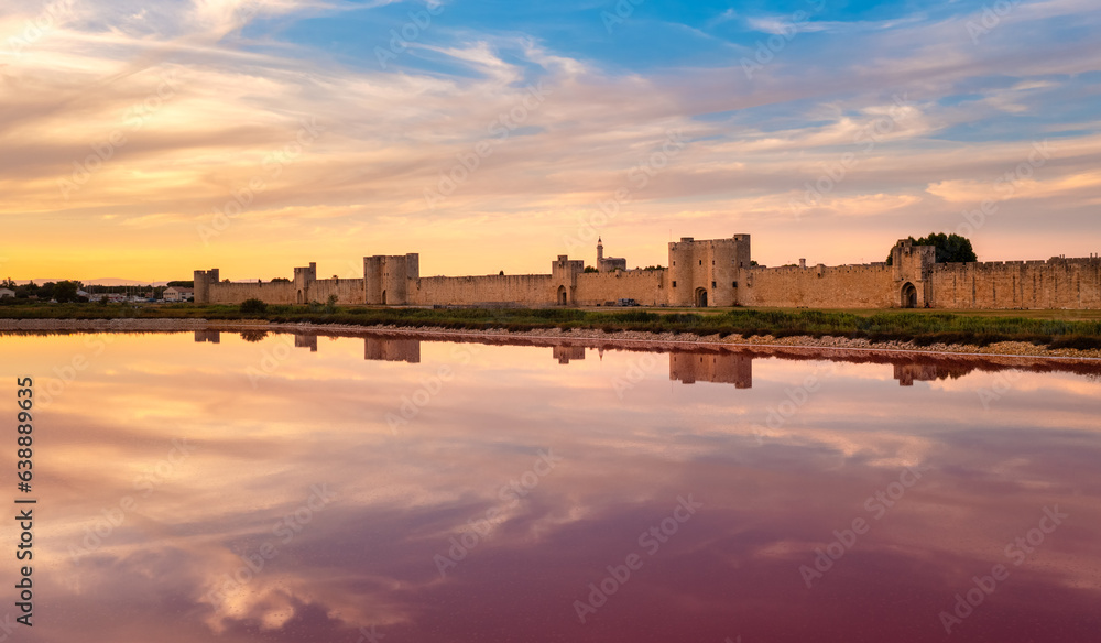 Historical walled town Aigues-Mortes in Camargue region, France